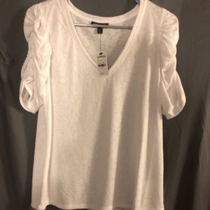 Express White Ruched Sleeve T-Shirt NWT